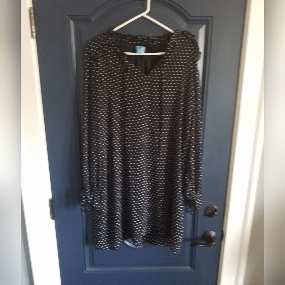 CeCe Black Long-Sleeve Polka Dot Shift Dress